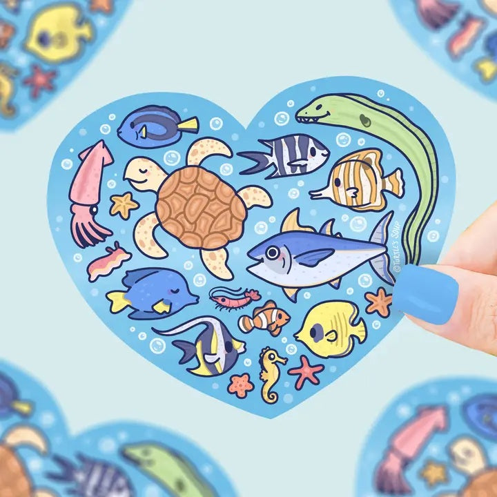 Ocean Animal Heart Turtle Fish Eel Octopus Vinyl Sticker