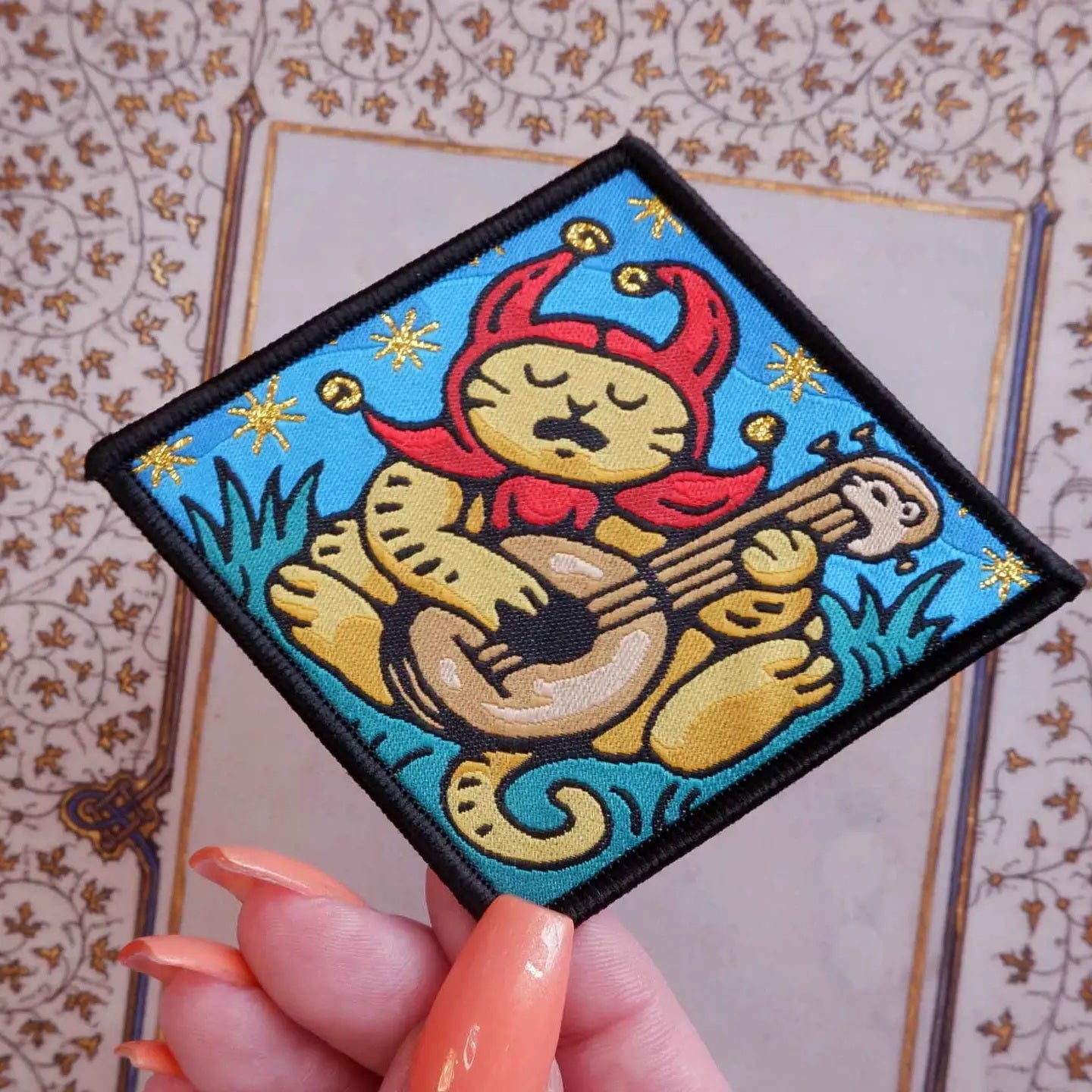 Sad Jester Cat Woven Patch