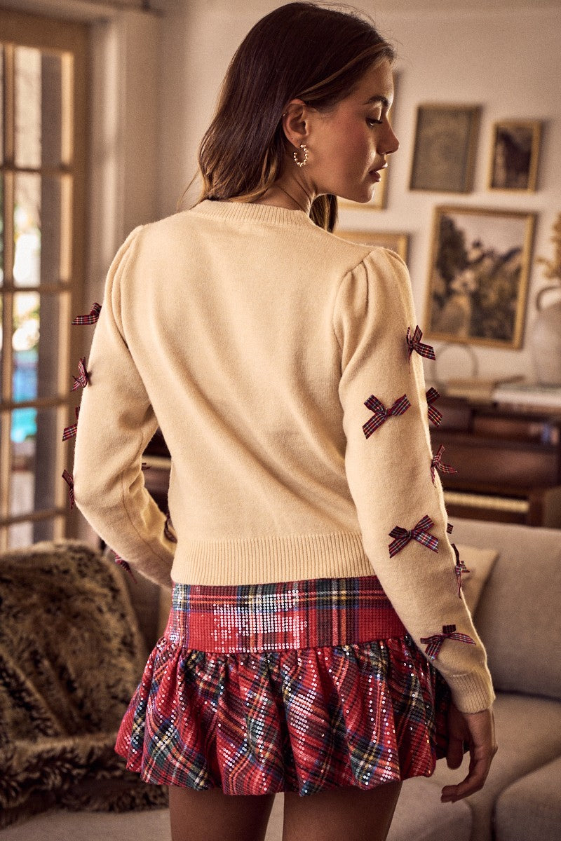 Sequined Checkered Plaid Mini Ballon Skirt