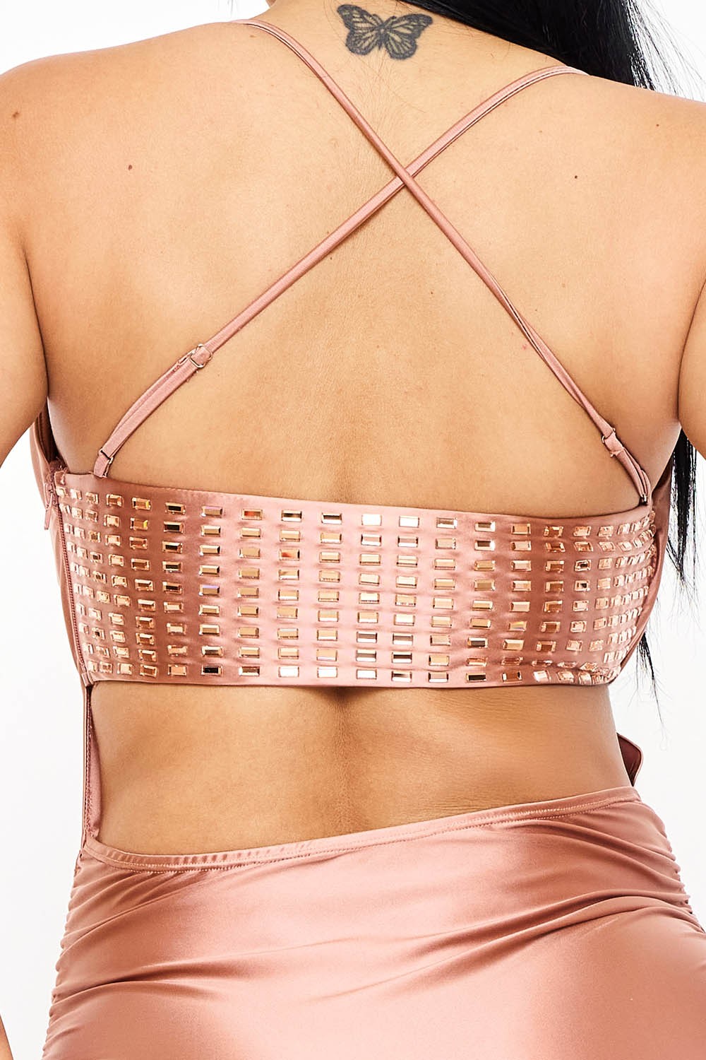 Rectangle Rhinestone On Pearl Satin Mini Dress