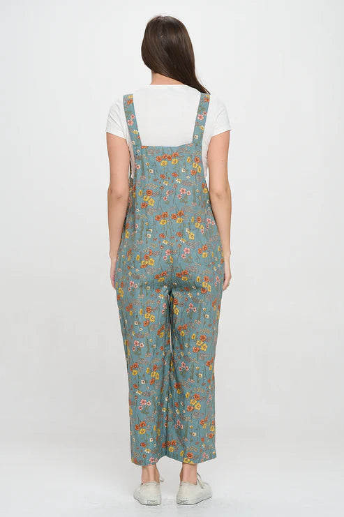 Wildflowers Print Floral Overalls Blue