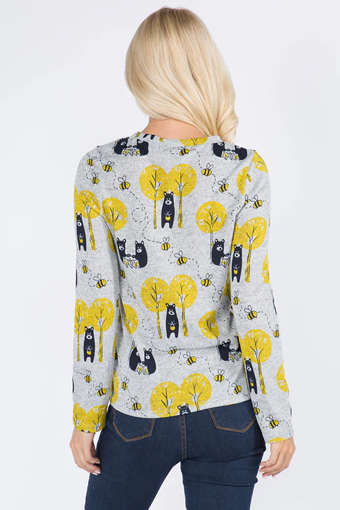 Honey Bee Print Cardigan