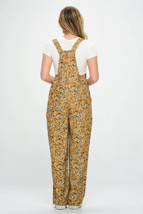 Floral Abstract Print Jumpsuit Mustard