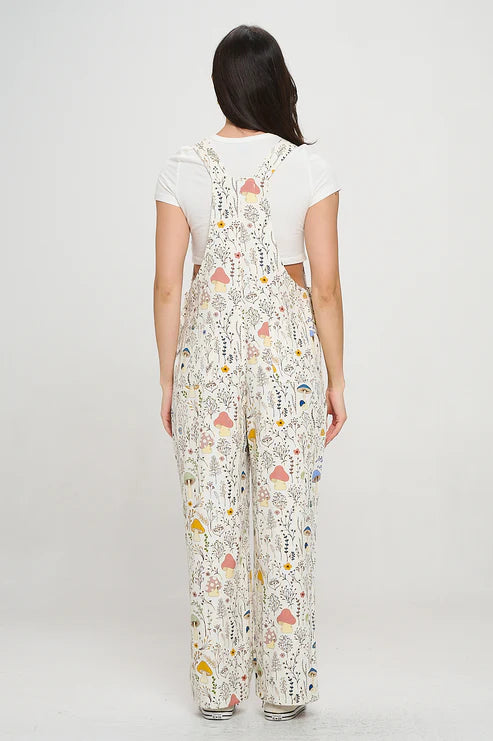 Mushroom Meadow Print Overalls