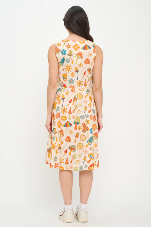 Colorful Floral Mushroom Print Dress