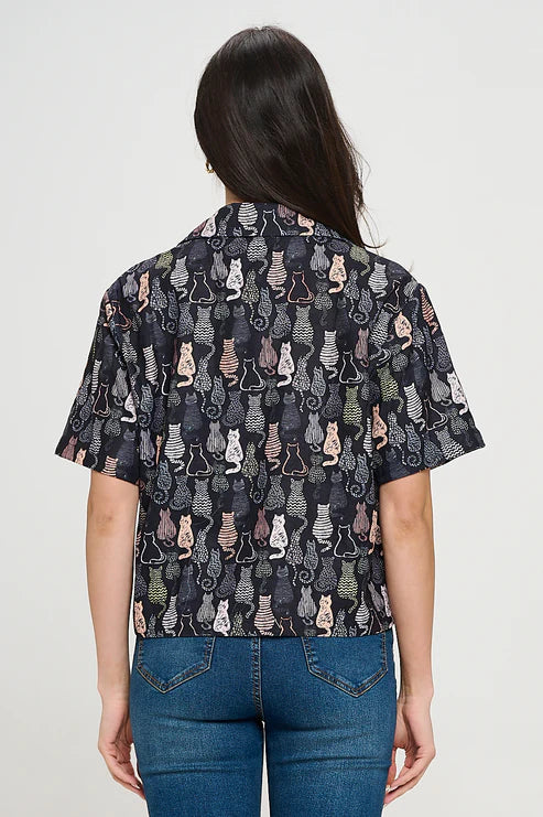 Colorful Cat Print Shirt