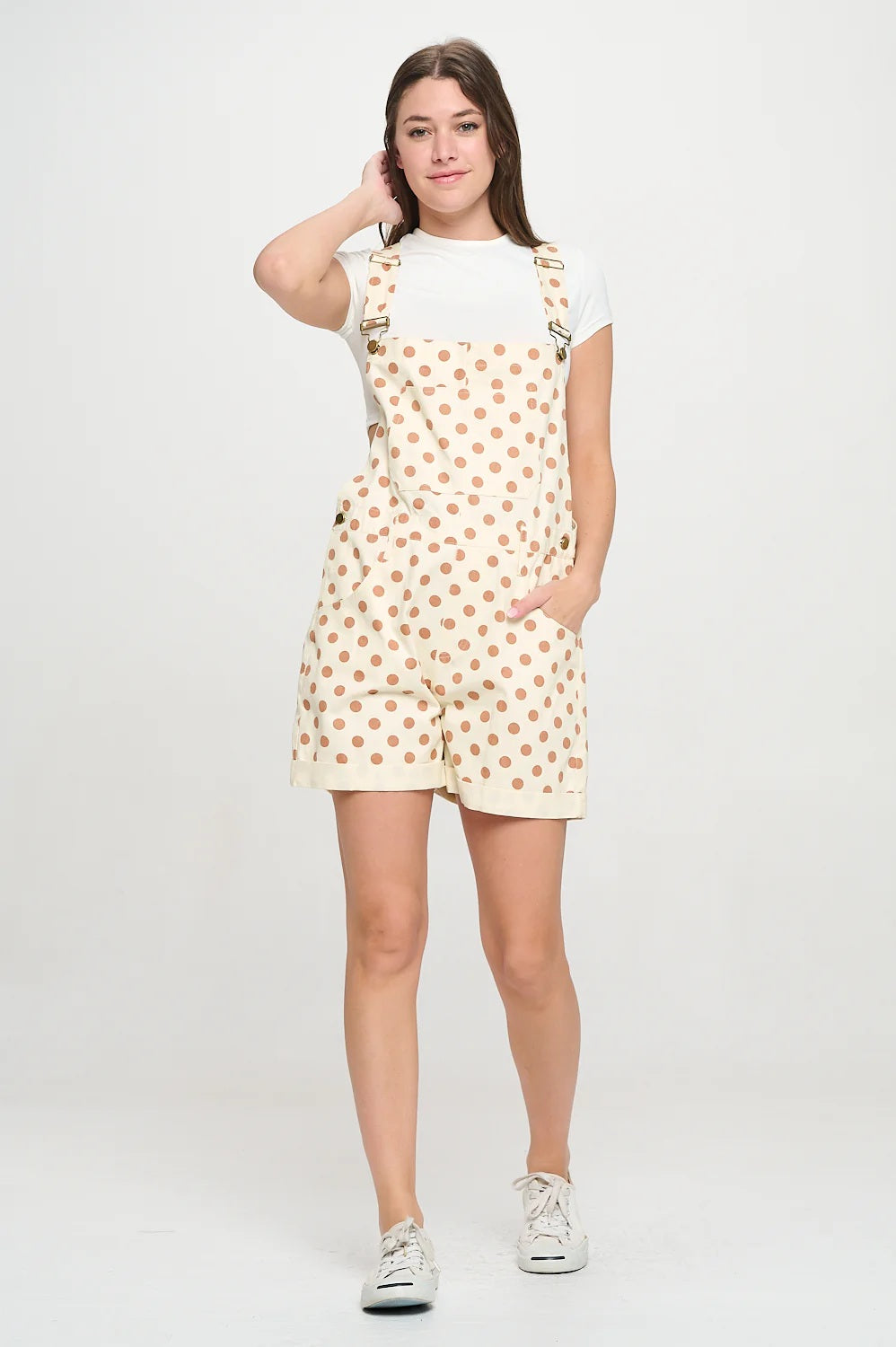 Retro Polka Dot Shortalls Brown