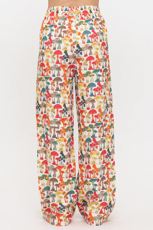 Colourful Mushroom Woods Print Wide Leg Pants