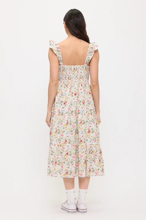Wildflowers Print Ruffle Sleeve Midi Dress