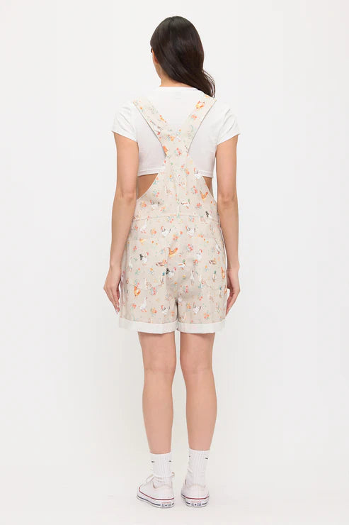 Ducks And Chickens Print Shortalls