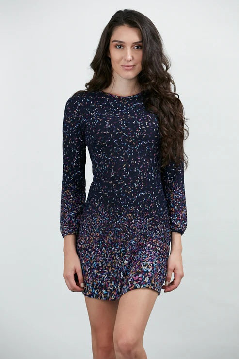 Confetti Print Full Sleeves Winter Tunic Blue