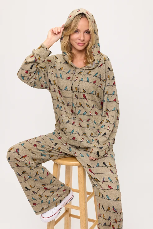 Colorful Chirpy Birds Print Hoodie