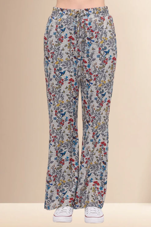 Floral Hummingbird Print Flare Pants