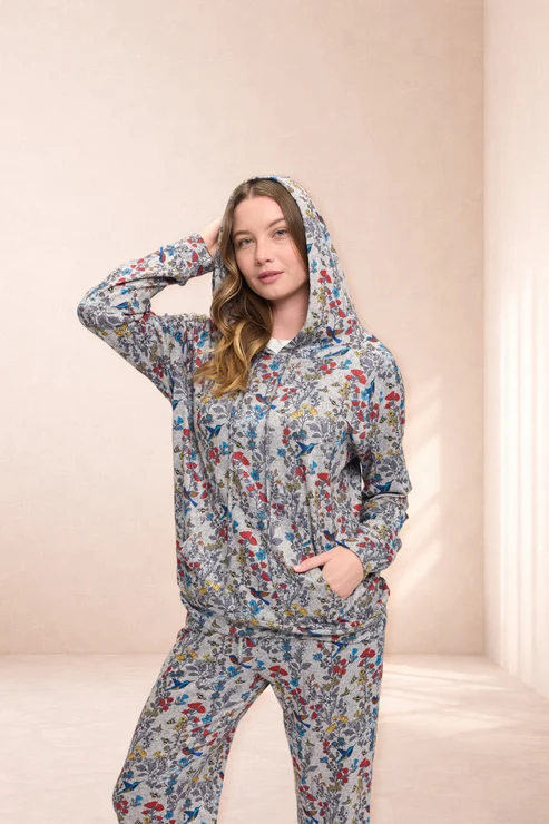 Floral Hummingbird Print Hoodie