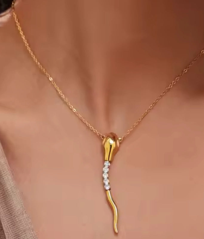 Snake - Tennis Necklace Serpent - Steel 14K Cz Necklace