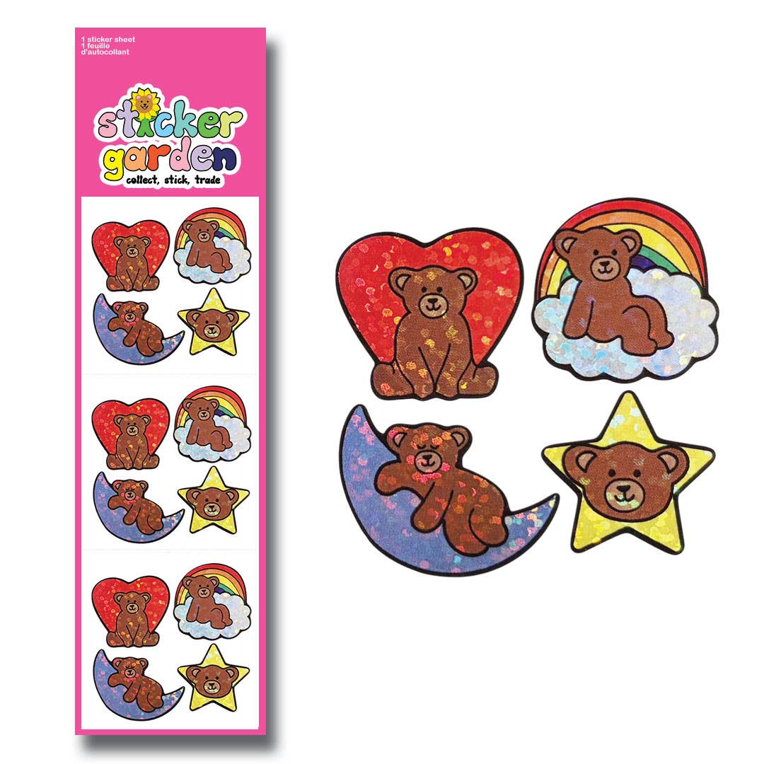 SPARKLE BEARS IN CLOUDS STICKER SHEET