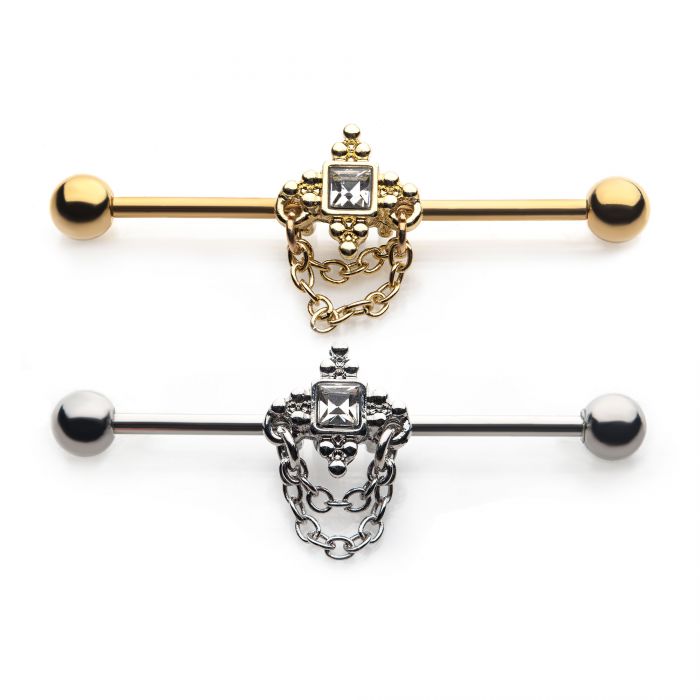Square Gem With Chains Industrial Barbell