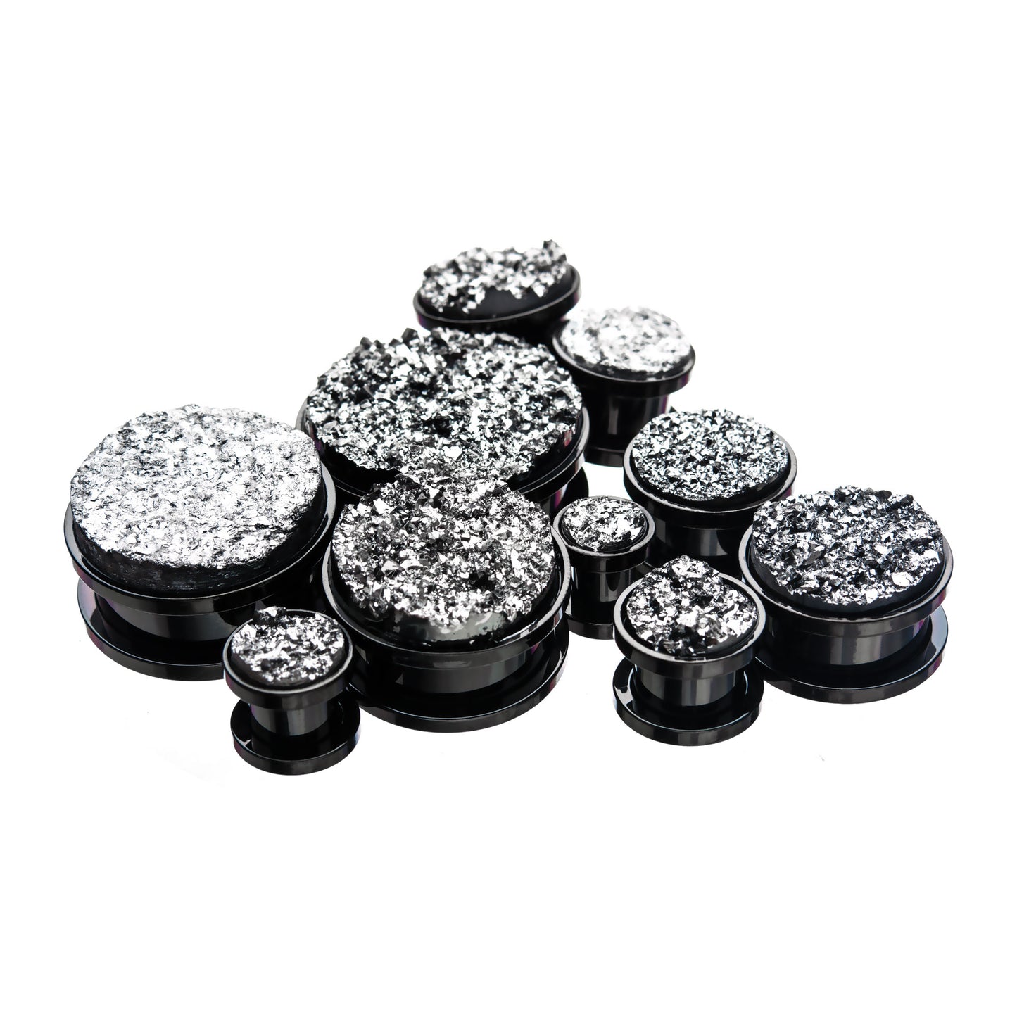 Black Faux Druzy Machine Head 0G- 7/8"