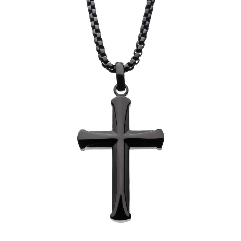 Black IP Cross W/ Chain 24"