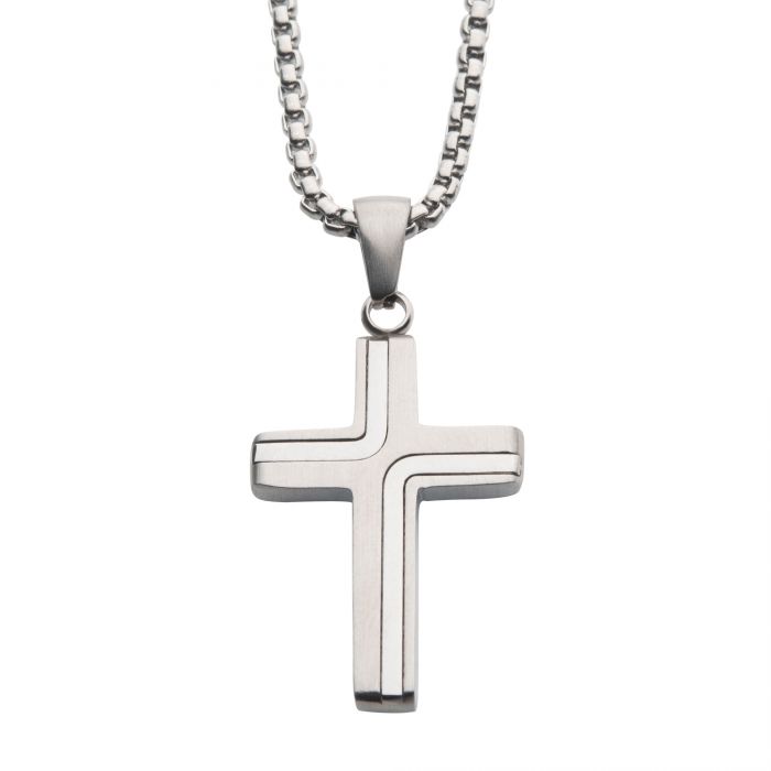 Steel Cross With Box Chain 22"
