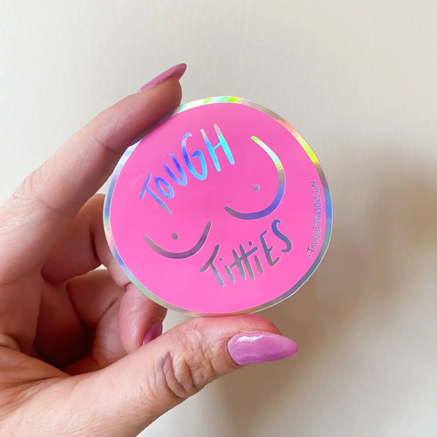 Tough Titties Neon Pink Holographic Sticker