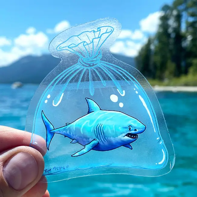 New Pet Great White Shark Clear Sticker
