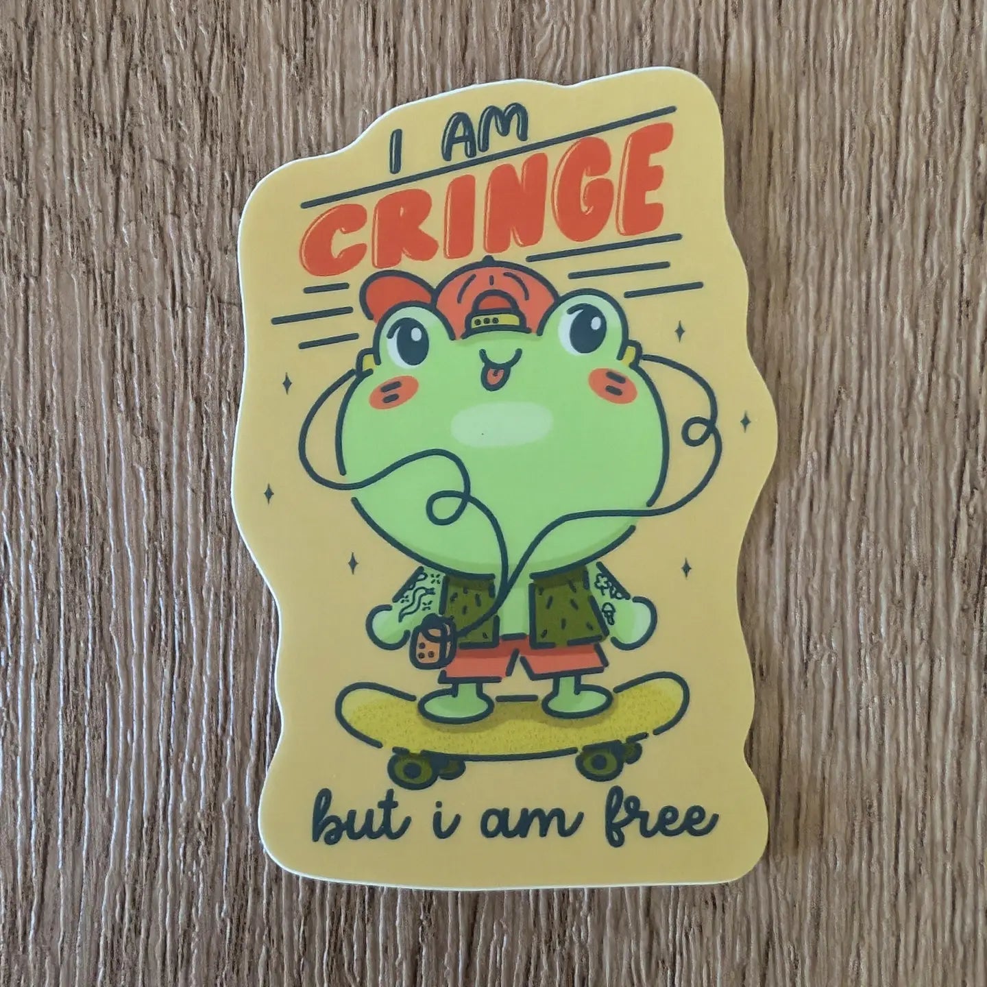 Cringe But Free - Cute Funny Frog Skateboard Vinyl Sticker