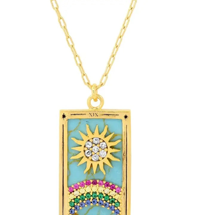 Tarot Card Necklace - Sun - 14k Gold Stainless Steel