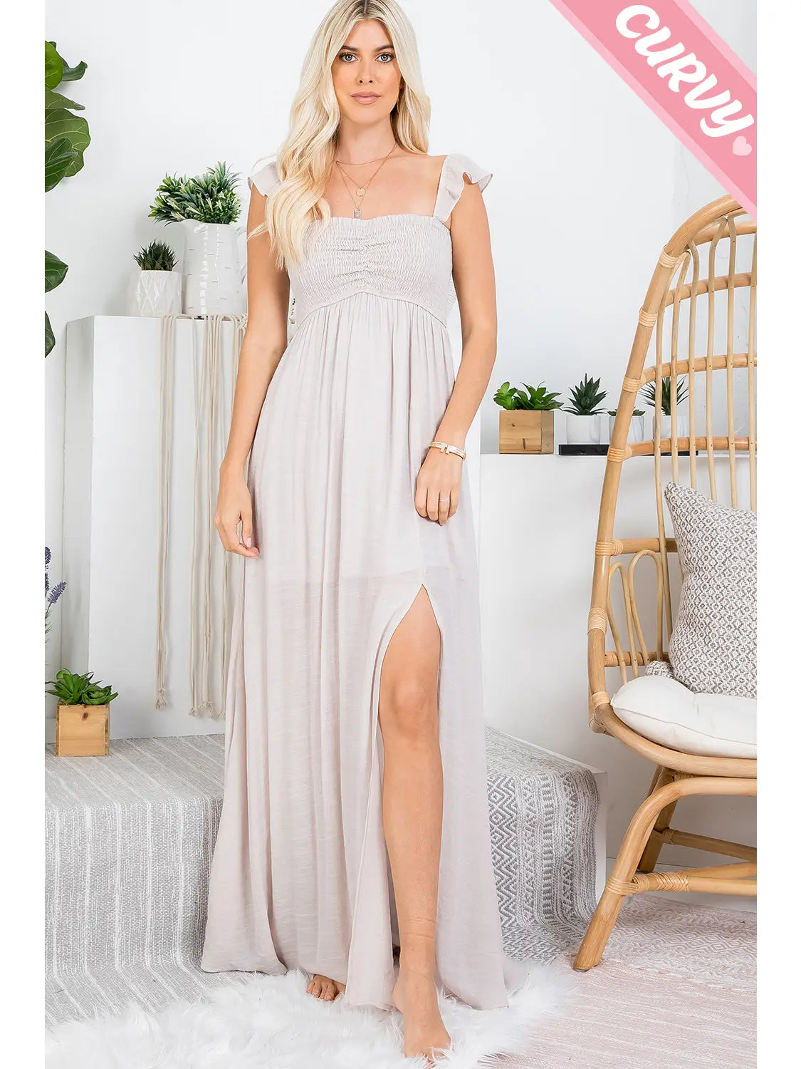 Plus Size Ruffle Sleeve Smocked Maxi Dress