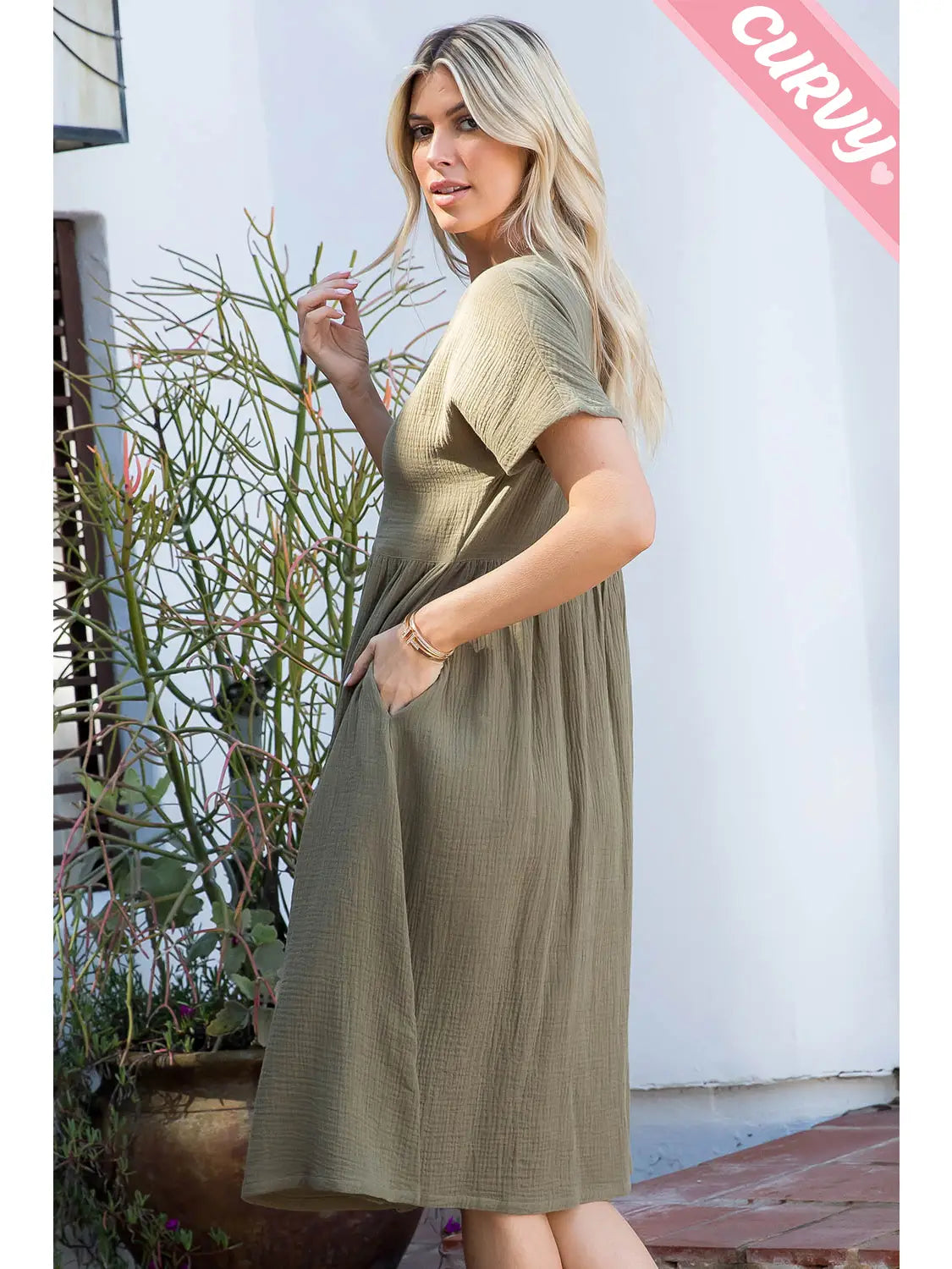 Olive Plus Size Button Down Midi Dress