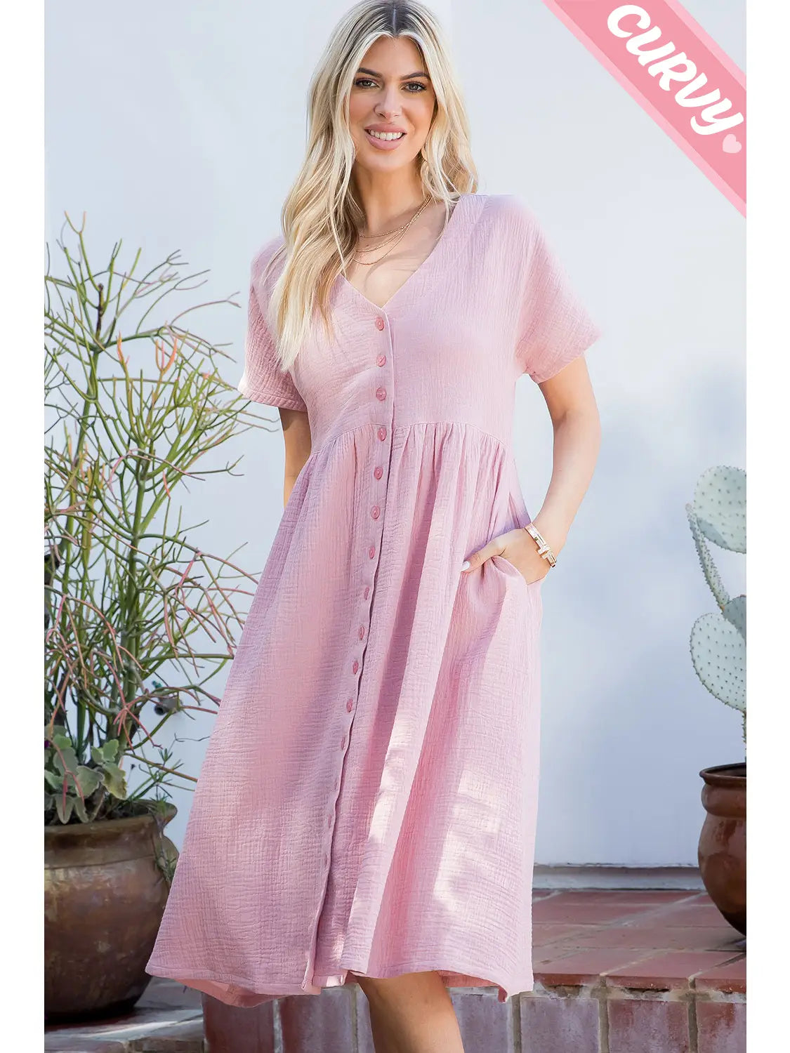 Plus Size Button Down Midi Dress