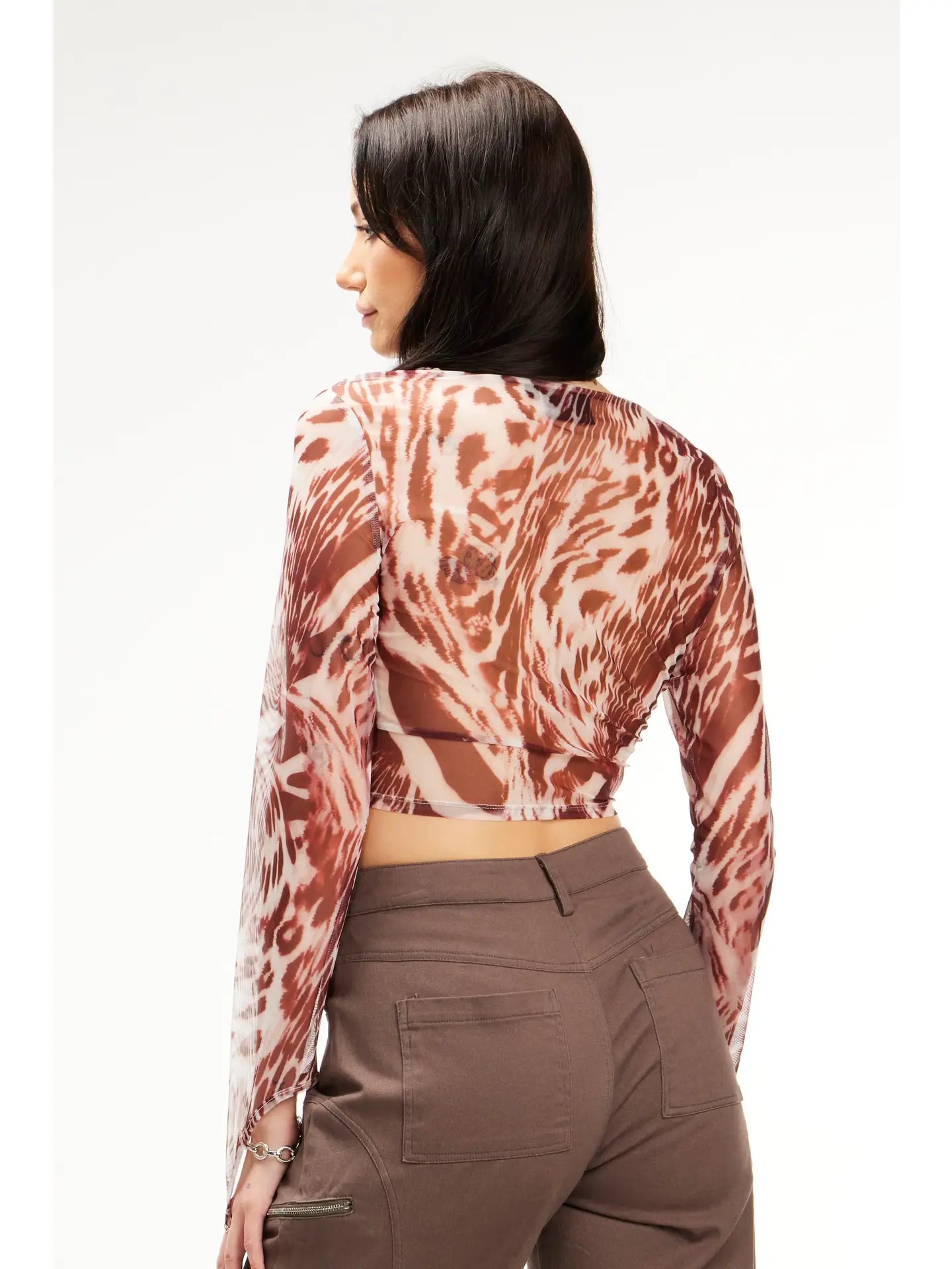 Brown Sheer Long Sleeve Top