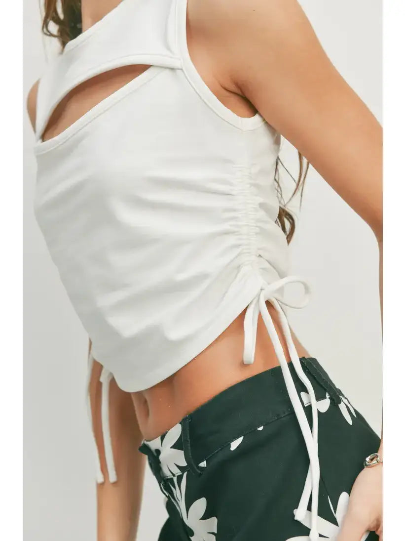 White Sleeveless Cutout Tank Top