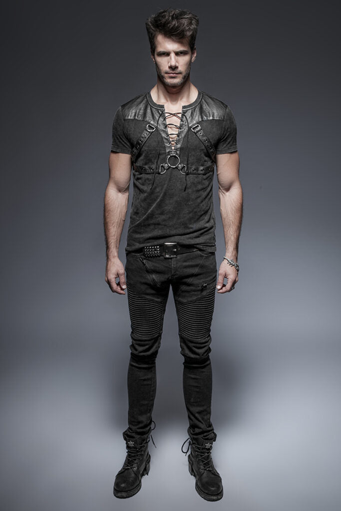 Leather Patch Distressed Shirt Plus