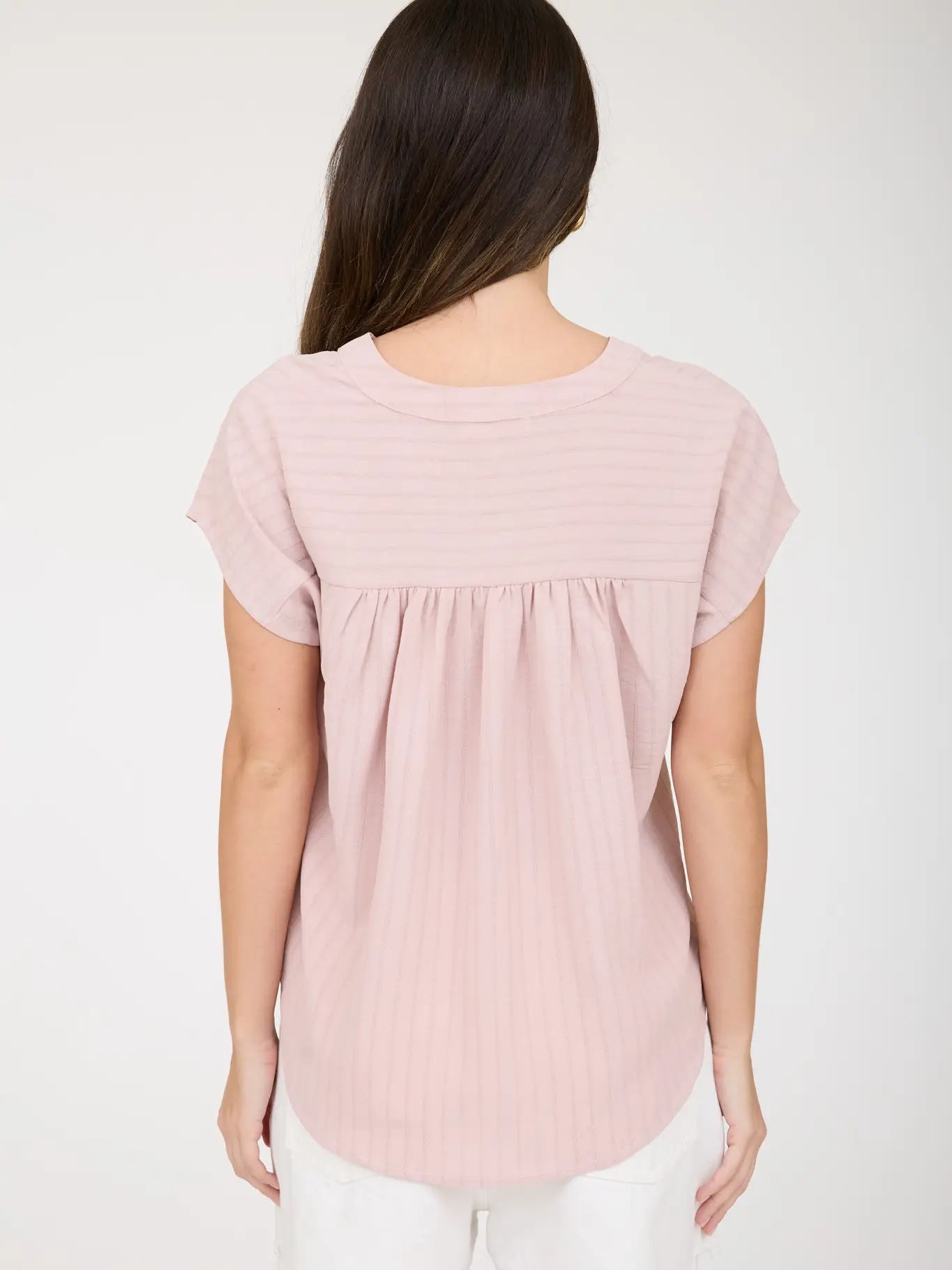 Plus Stripe Pocket Detail Half Button Down Top