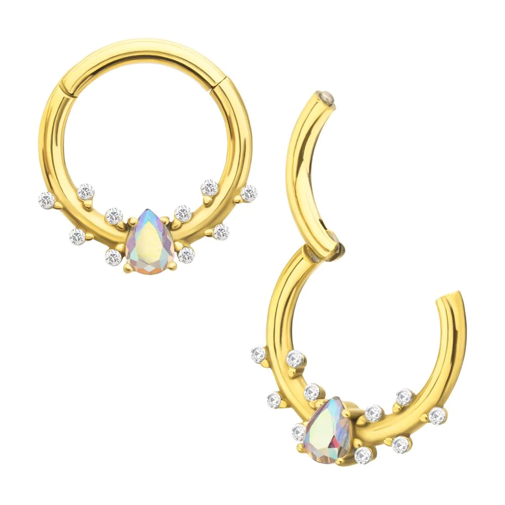 Teardrop With Mini Round CZ Surrounding Hinged Hoop