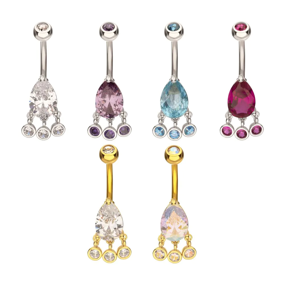 Teardrop Prong 3 Bez Gem Dangle Navel