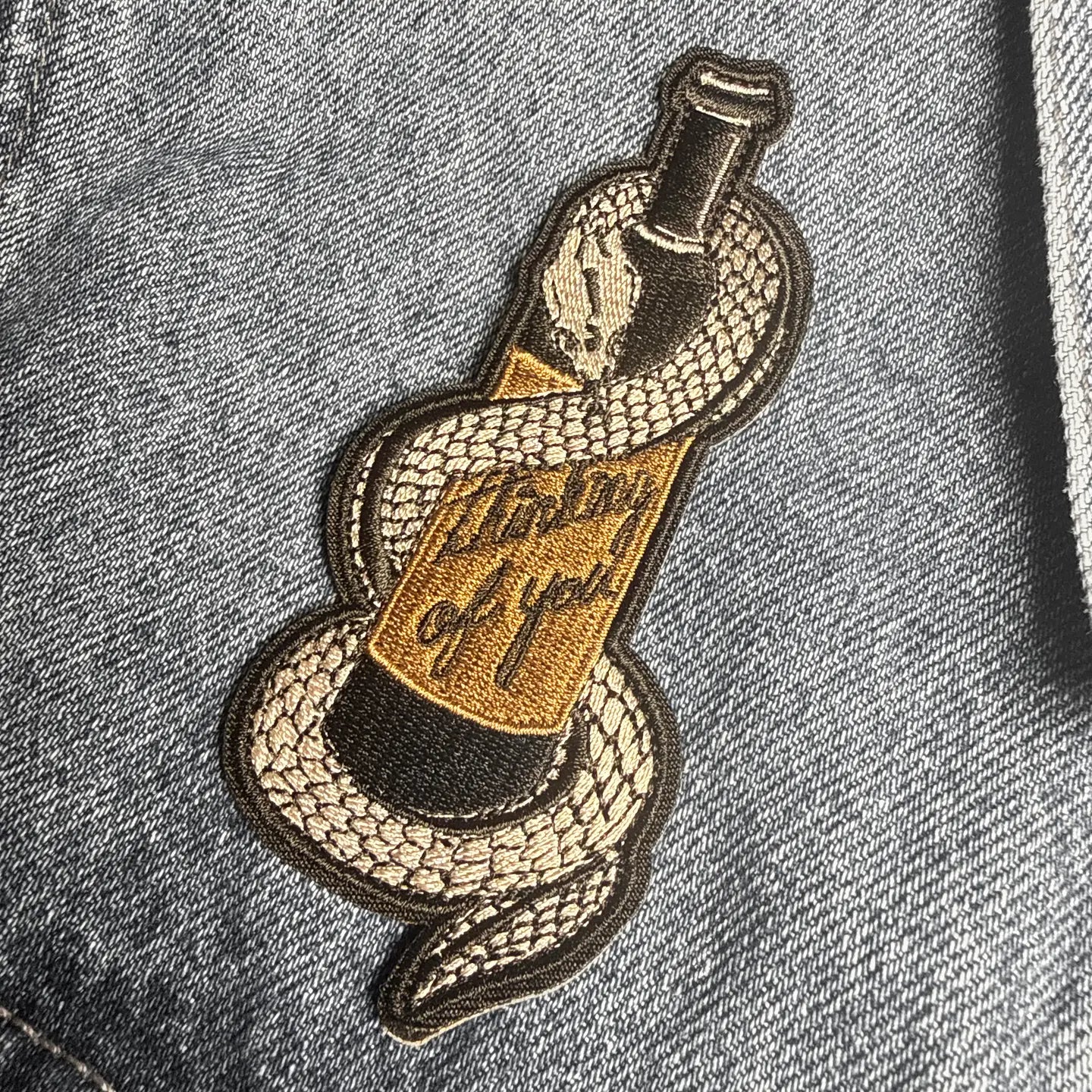 Thinking of You Wine Bottle Embroidered Iron-On Patch
