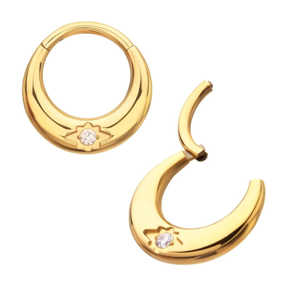 Etched Center Design W/ CZ 24kt gold PVD Titanium