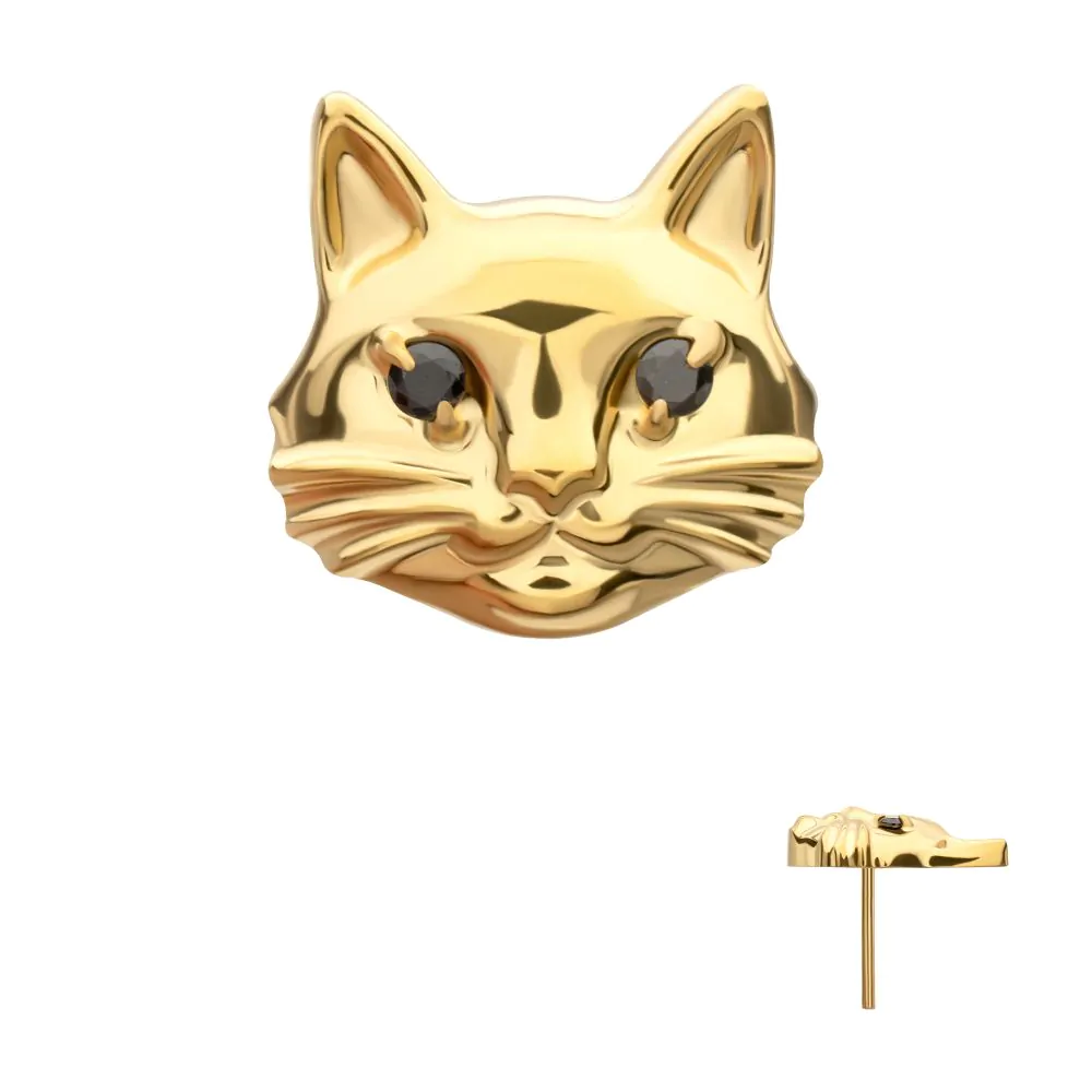 Cat Face CZ Eyes 24 Gold PVD Threadless Top