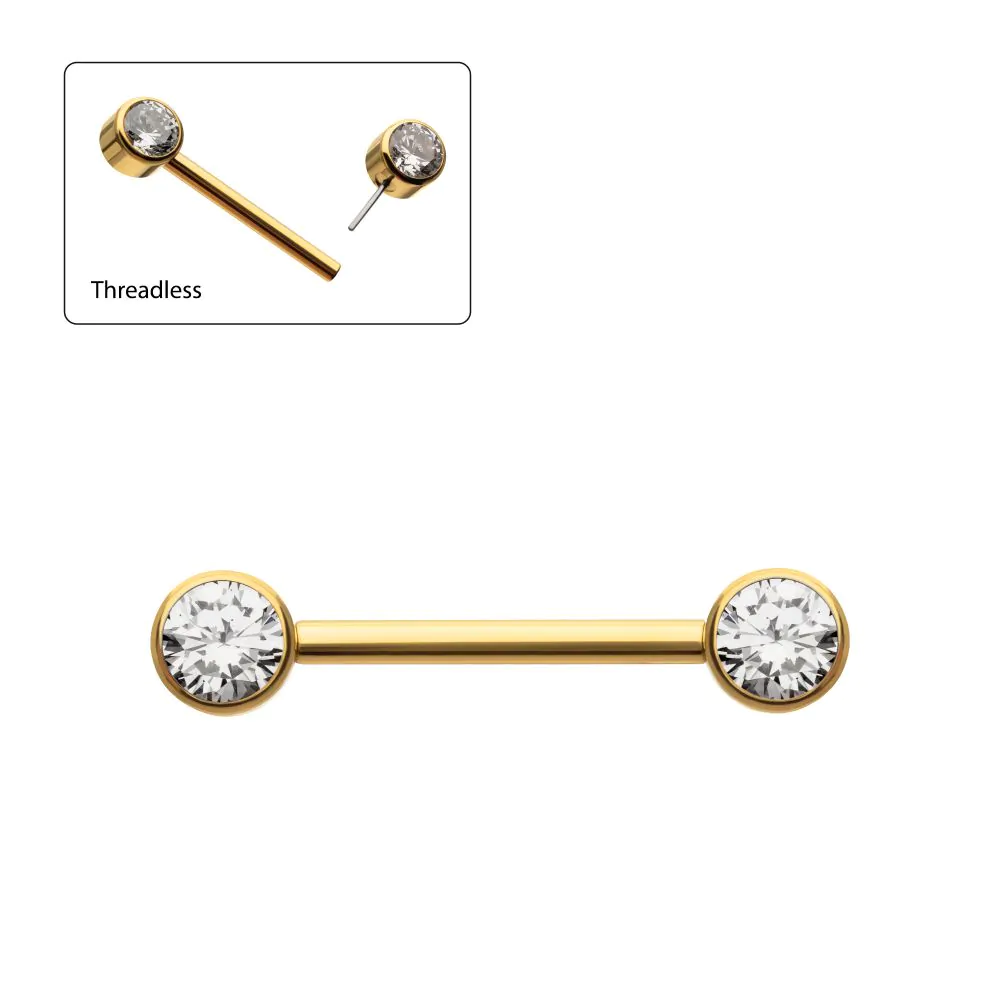 Bezel Set Gem 24kt Gold PVD Side Facing Nipple Barbell