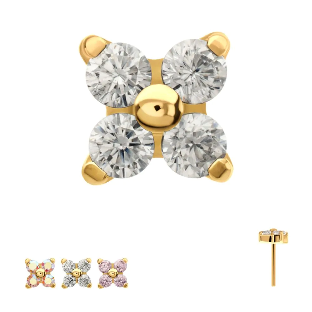 Quadra Round CZ 24kt Gold PVD Threadless Top