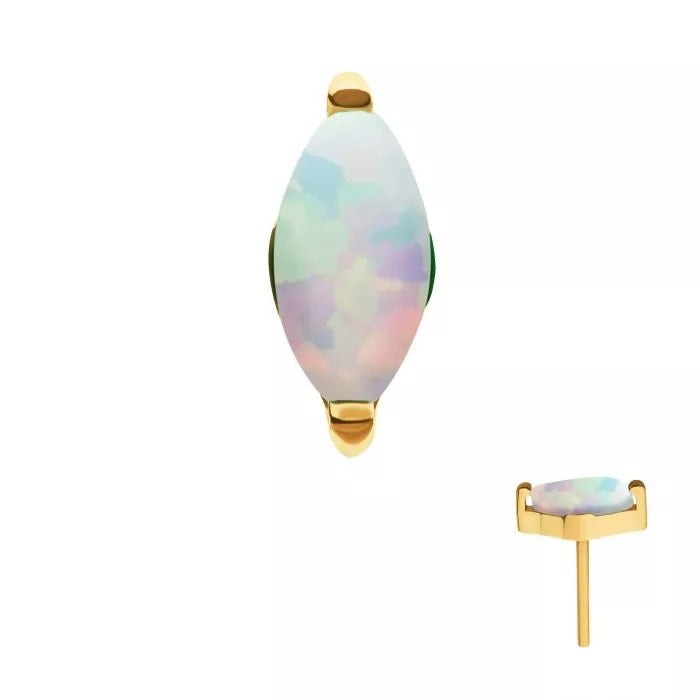 24kt Gold PVD Titanium Threadless with 2-Prong Marquise Opal Top