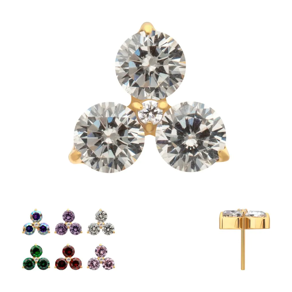 Trinity Large CZ W/ Center Gem 24kt Gold PVD Threadless Top
