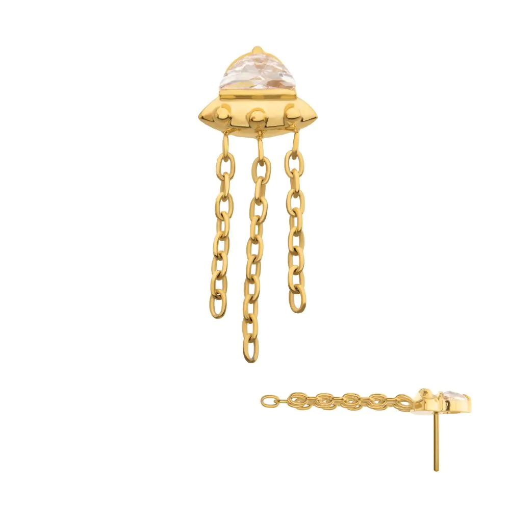 UFO With CZ And 3 Chains 24kt Gold Threadless Top