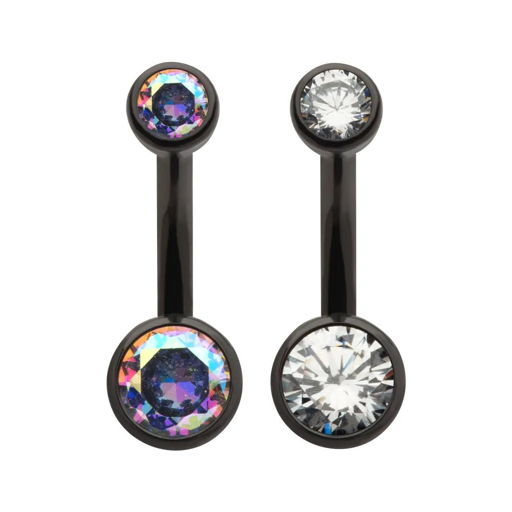 Black PVD 4mm/6mm Bezel Gems Navel