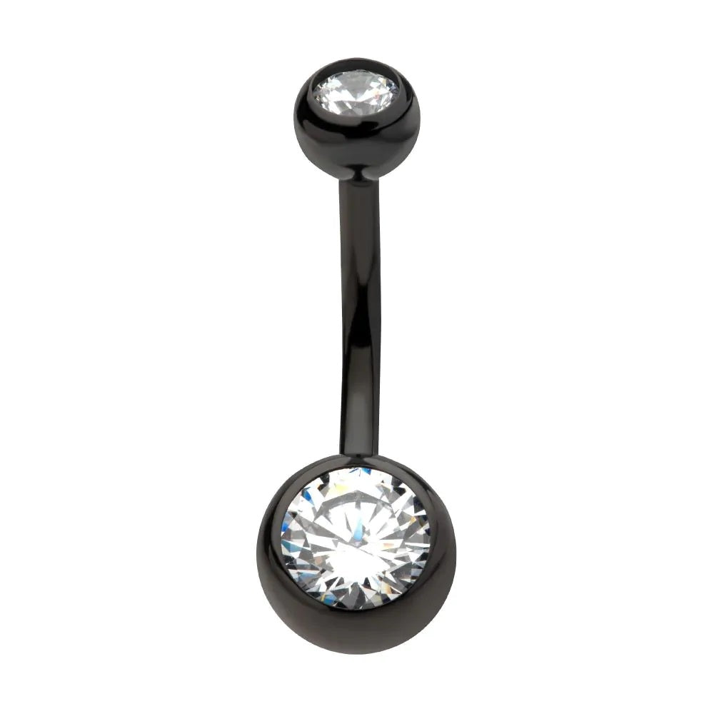 Black PVD 5mm/8mm Bezel Gems Ball Navel