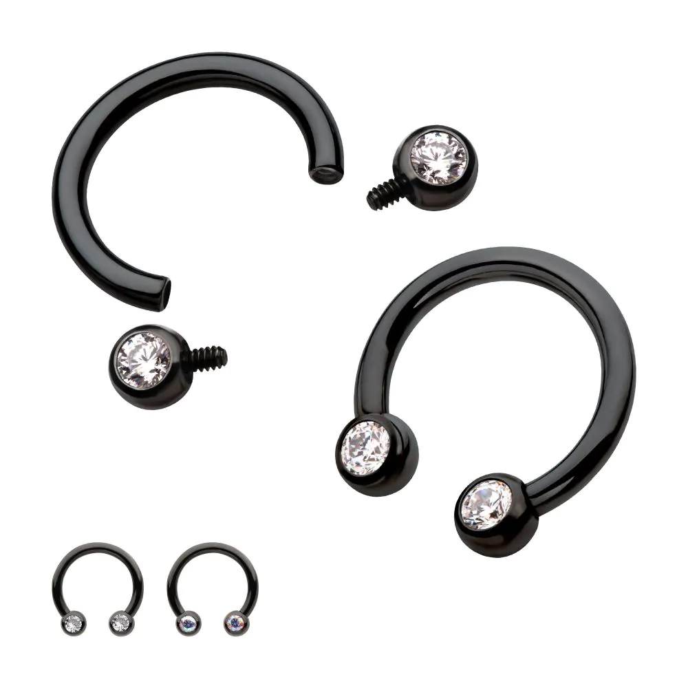 Double Bezel CZ 16g Circular Barbell Black PVD Titanium