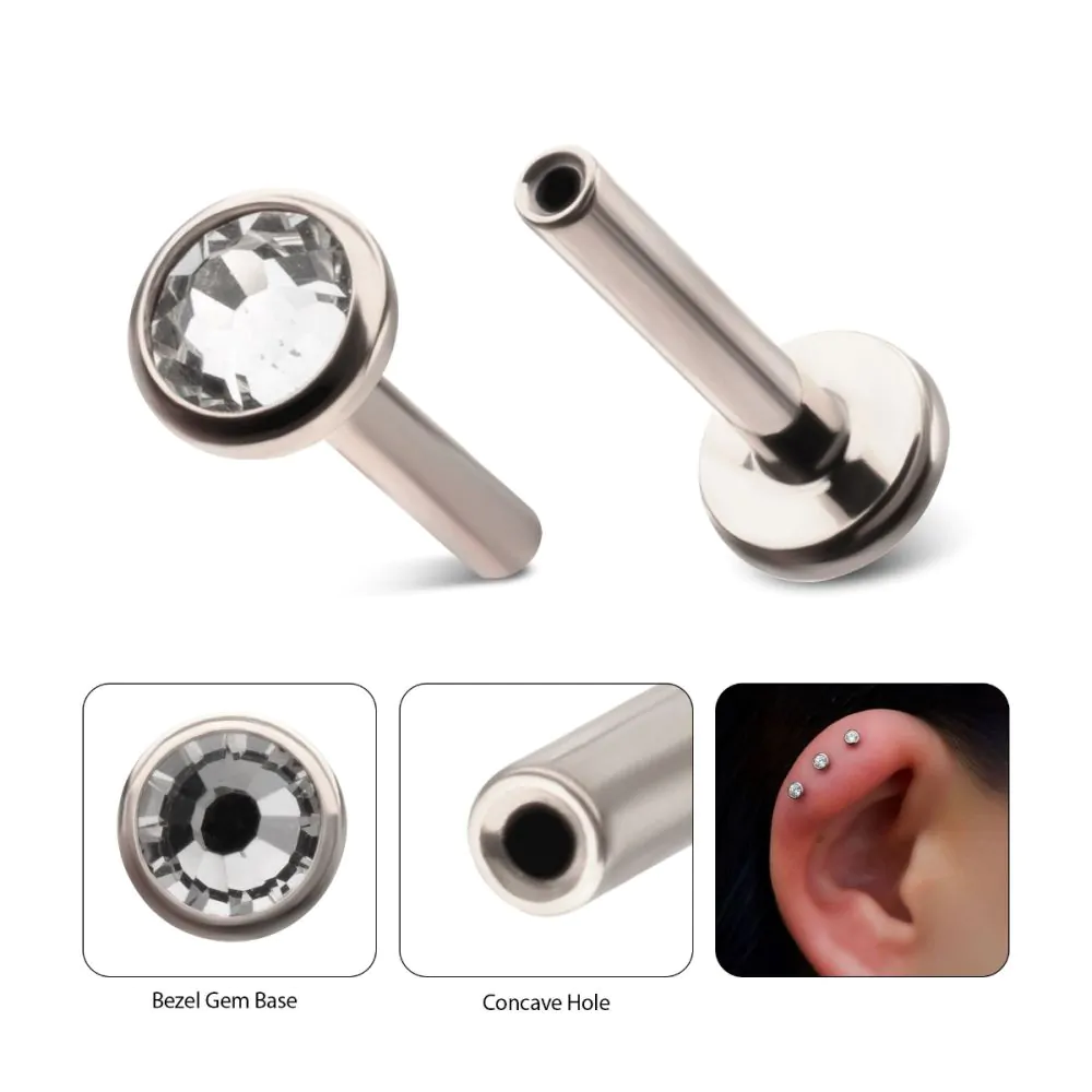 3mm Bezel CZ Base Titanium Threadless Labret