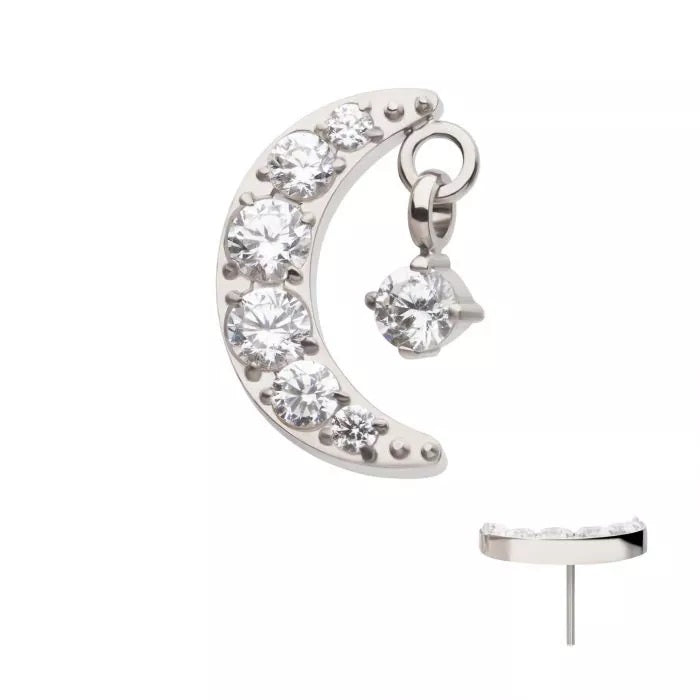 Crescent Moon CZ With Prong Dangle Threadless Top